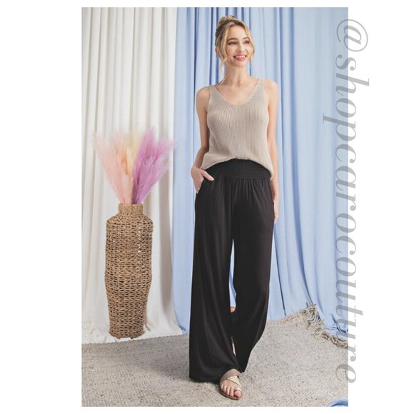 Smocked High Waist Straight Leg Pants - Picture 2 of 6